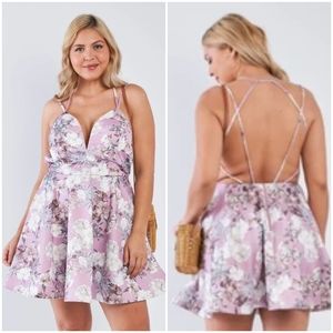 Plus Size Mauve Floral Fit & Flare Cocktail Mini D